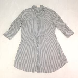 Converse Coastal Grandma Gray Striped Pintuck Tunic Small Pleated Ruffle White